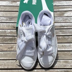 Puma Basket Heart White leather comes w/ silk laces Lightly used Women sz 8